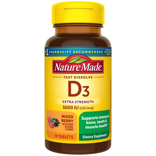 Nature Made Extra Strength Vitamin D3 5000 IU (125 mcg) Vitamin D Supplement for Bone Teeth Muscle Immune Health