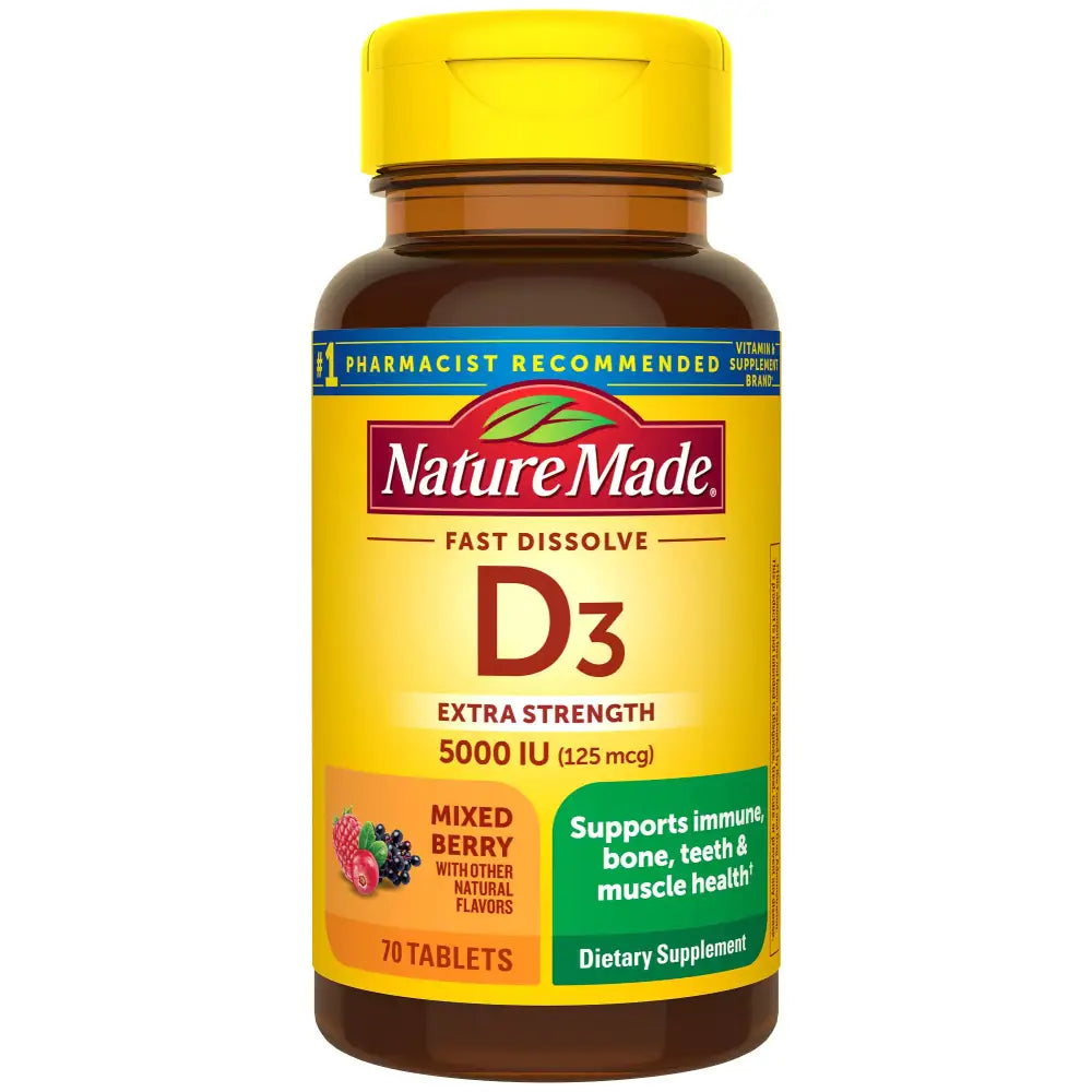 Nature Made Extra Strength Vitamin D3 5000 IU (125 mcg) Vitamin D Supplement for Bone Teeth Muscle Immune Health