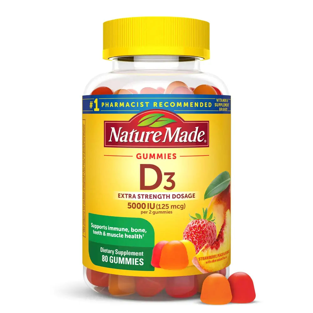 Nature Made Extra Strength Vitamin D3 5000 IU (125 mcg) per serving Dietary Supplement for Bone Teeth Muscle and Immune