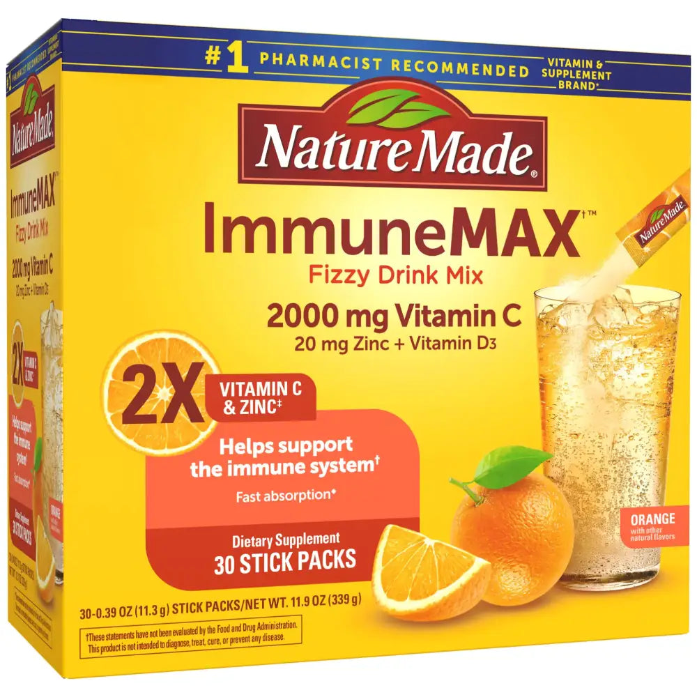 Nature Made ImmuneMAX Fizzy Drink Mix with Vitamin C Vitamin D and Zinc Supplement for Immune Support Fast Absorption
