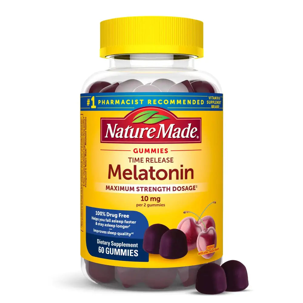 Nature Made Time Release Melatonin 10mg Per Serving Gummies Maximum Strength Dosage 100% Drug Free Sleep Aid for Adults