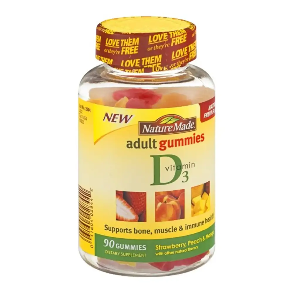Nature Made Vitamin D 3 Adult Gummies Strawberry - Peach & Mango 90 Gummies 3 Count - Assorted (Strawberry, Peach &