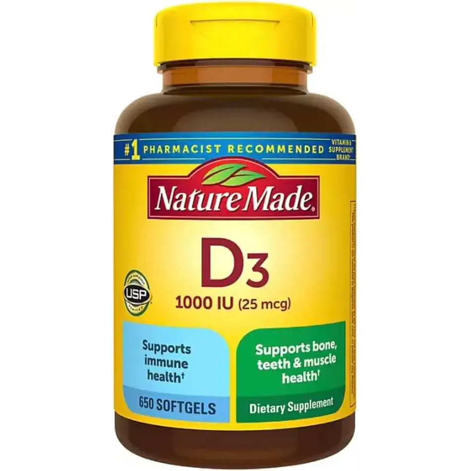 Nature Made Vitamin D3 25 mcg 650 SoftgelsStay Healthy and Meet Your Vitamin D 1000 IU- Bundled