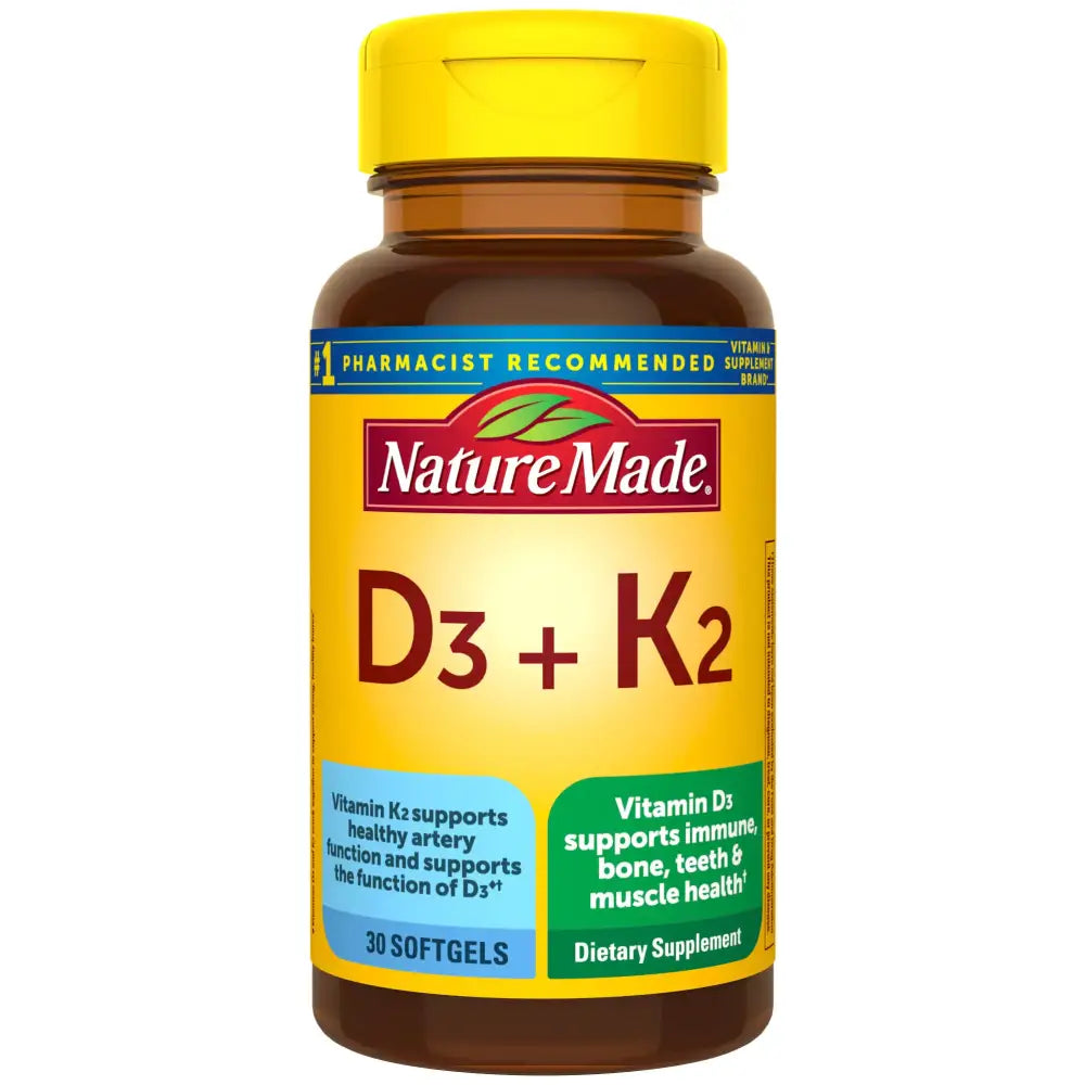 Nature Made Vitamin D3 K2 5000 IU (125 mcg) Vitamin D Dietary Supplement for Bone Teeth Muscle and Immune Health