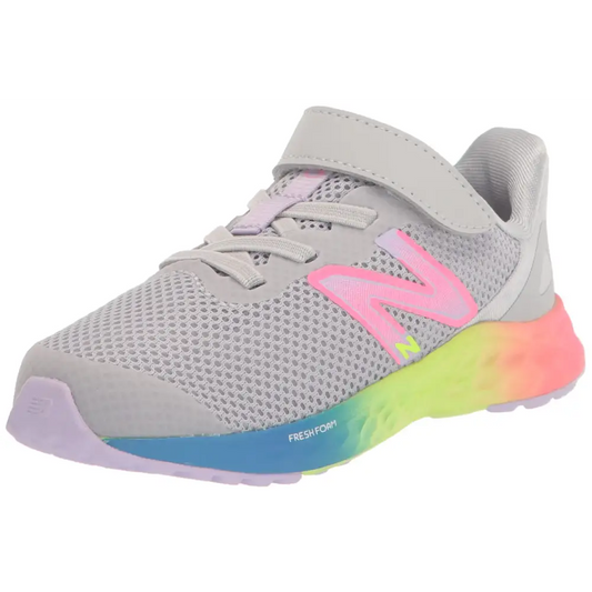 New Balance Baby Girls Fresh Foam Arishi V4 Hook and Loop Running Shoe Light Aluminum/Cyber Lilac/Neon Pink 4 Infant