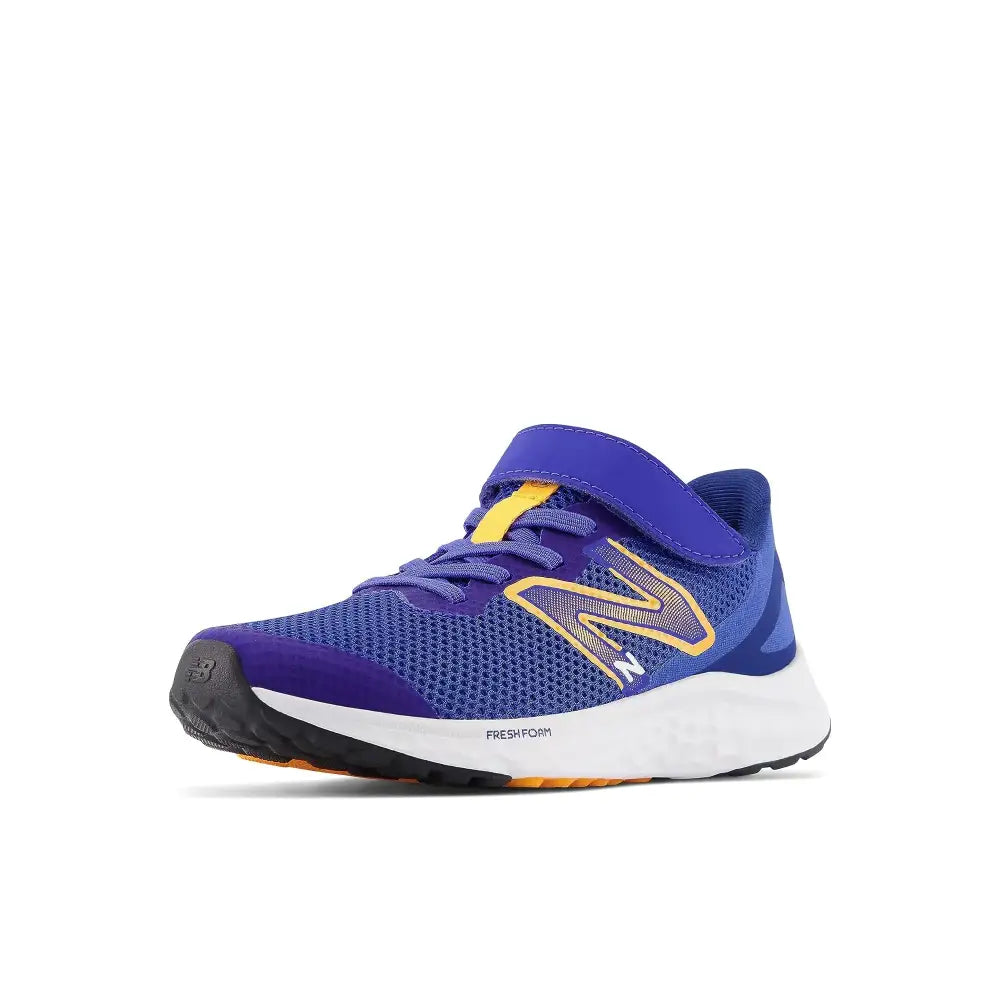 New Balance Boys Fresh Foam Arishi V4 Hook & Loop Running Shoe Marine Blue/Hot Marigold/White 11.5 little kid - Marine