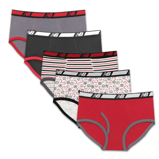New Balance Boys Soft Cotton Tag Free Brief Underwear (5-Pack) Stripes/Team/Black/Lead/Sports Large