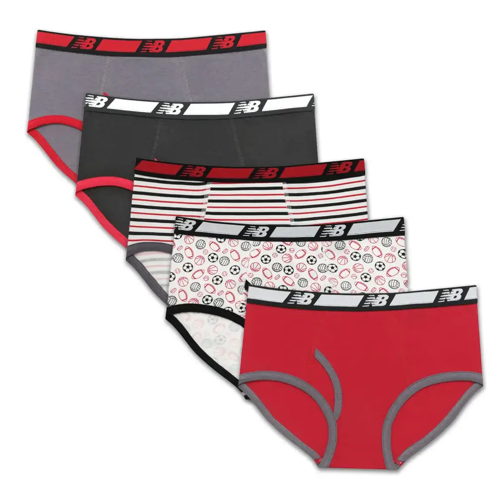 New Balance Boys Soft Cotton Tag Free Brief Underwear (5-Pack) Stripes/Team/Black/Lead/Sports Large