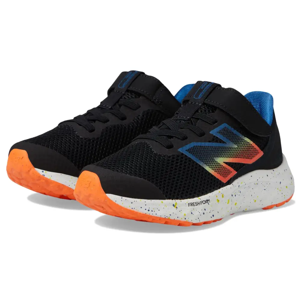 New Balance Fresh Foam Arishi V4 Bungee Lace with Top Strap Running Shoe Black/Blue Agate/Blaze Orange 3 X-Wide