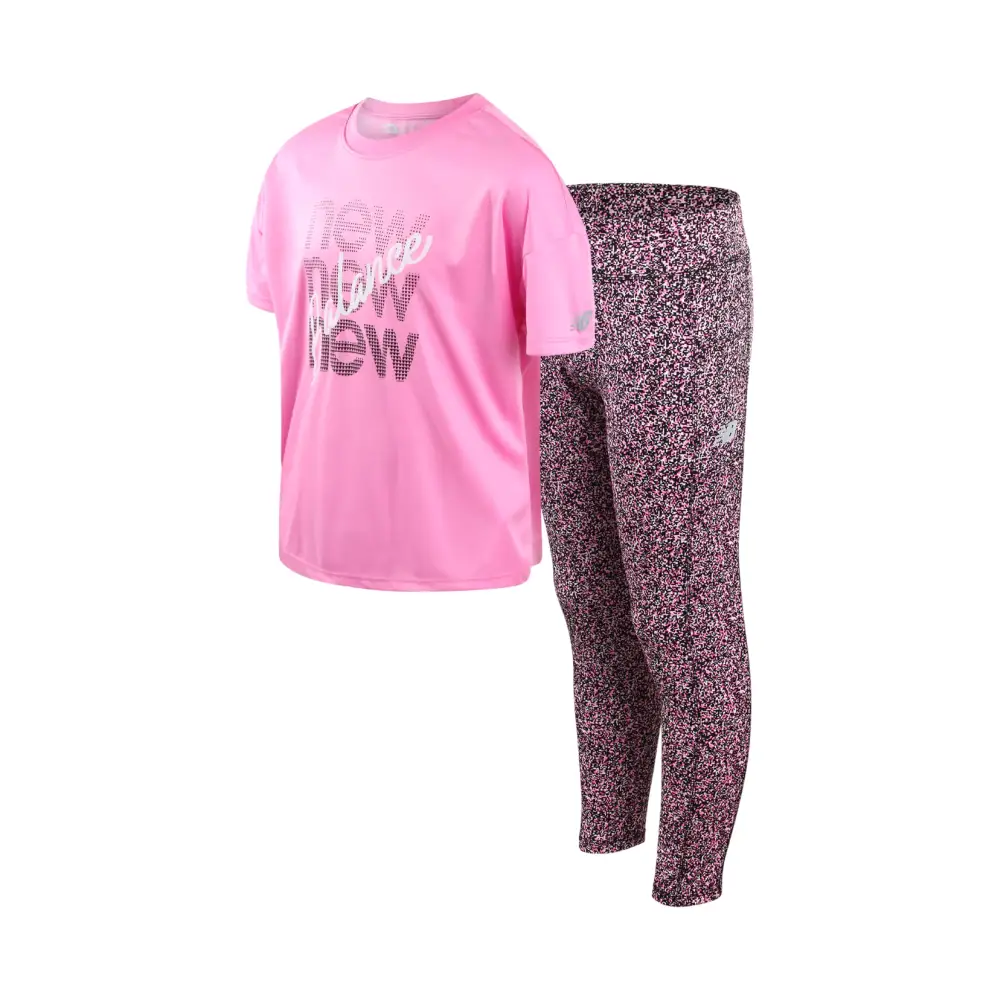 New Balance Girls Active Leggings Set - 2 Piece Short Sleeve Tee and Athletic Leggings Activewear Sets for Girls (7-16)