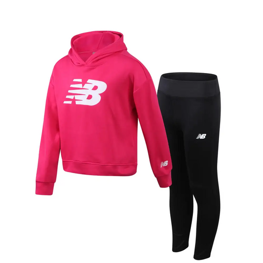 New Balance Girls Legging Set - 2 Piece Active Pullover Hoodie Sweatshirt and Performance Leggings for Girls (7-12)
