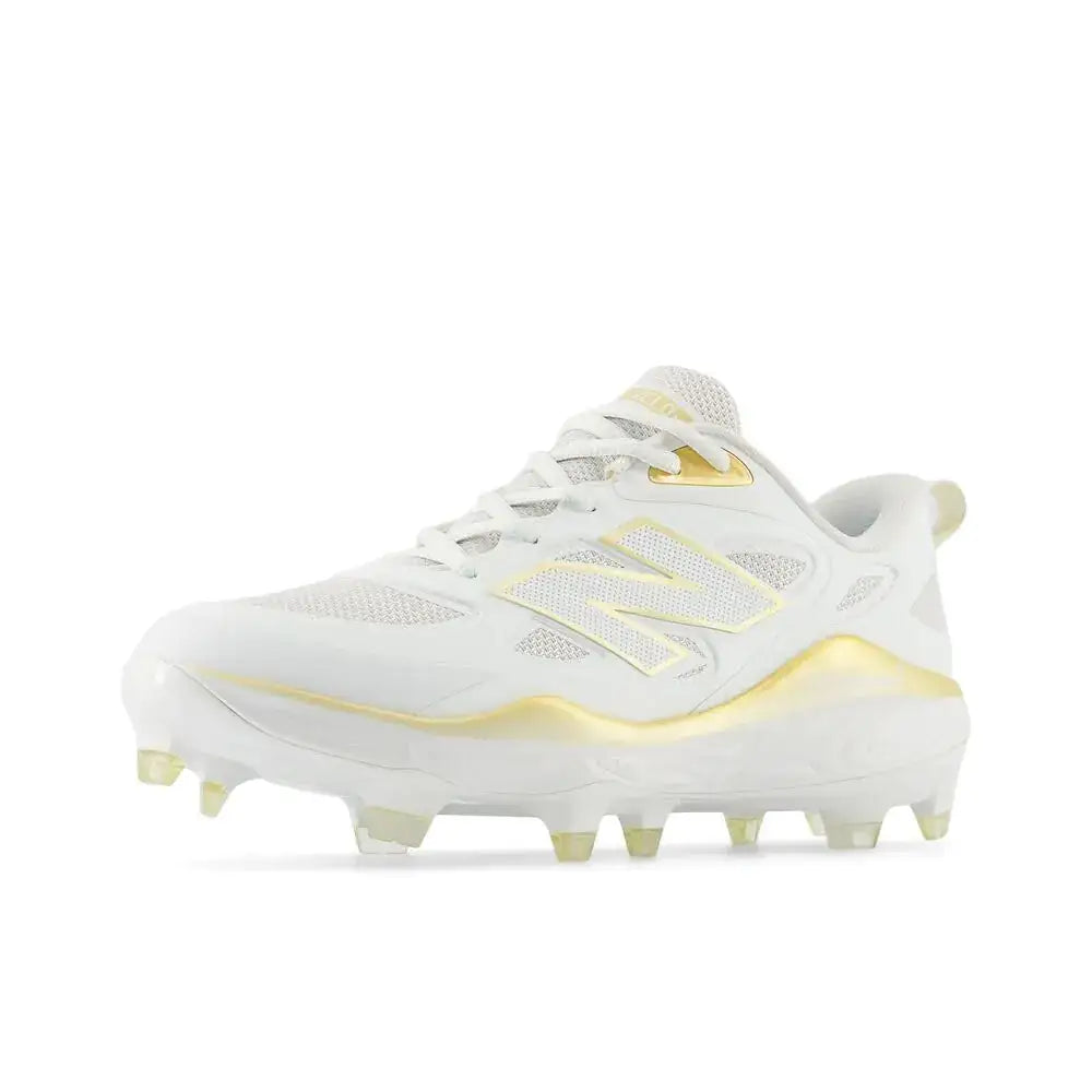 New Balance Womens Fresh Foam Velo V4 Molded Softball Shoe White/Gold 10.5 - White/Gold / 10.5