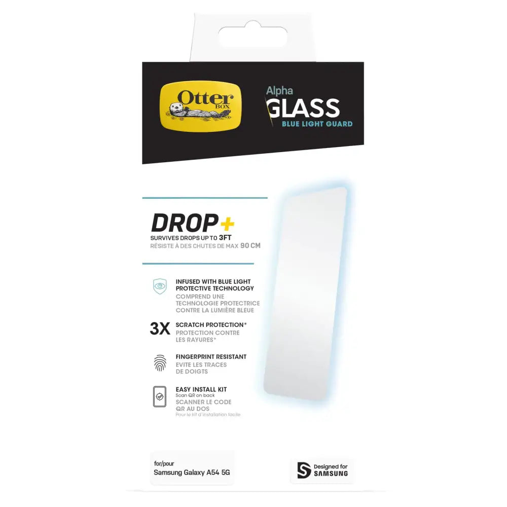 OtterBox ALPHA GLASS ANTIMICROBIAL Screen Protector with Blue Light Guard for Samsung Galaxy A54 5G - CLEAR - Alpha