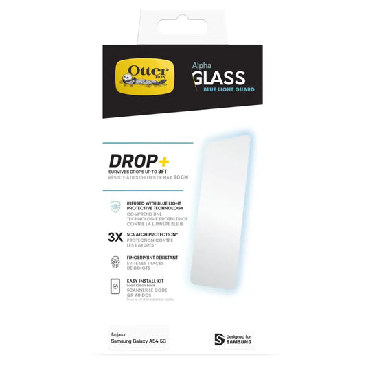 OtterBox ALPHA GLASS ANTIMICROBIAL Screen Protector with Blue Light Guard for Samsung Galaxy A54 5G - CLEAR - Alpha