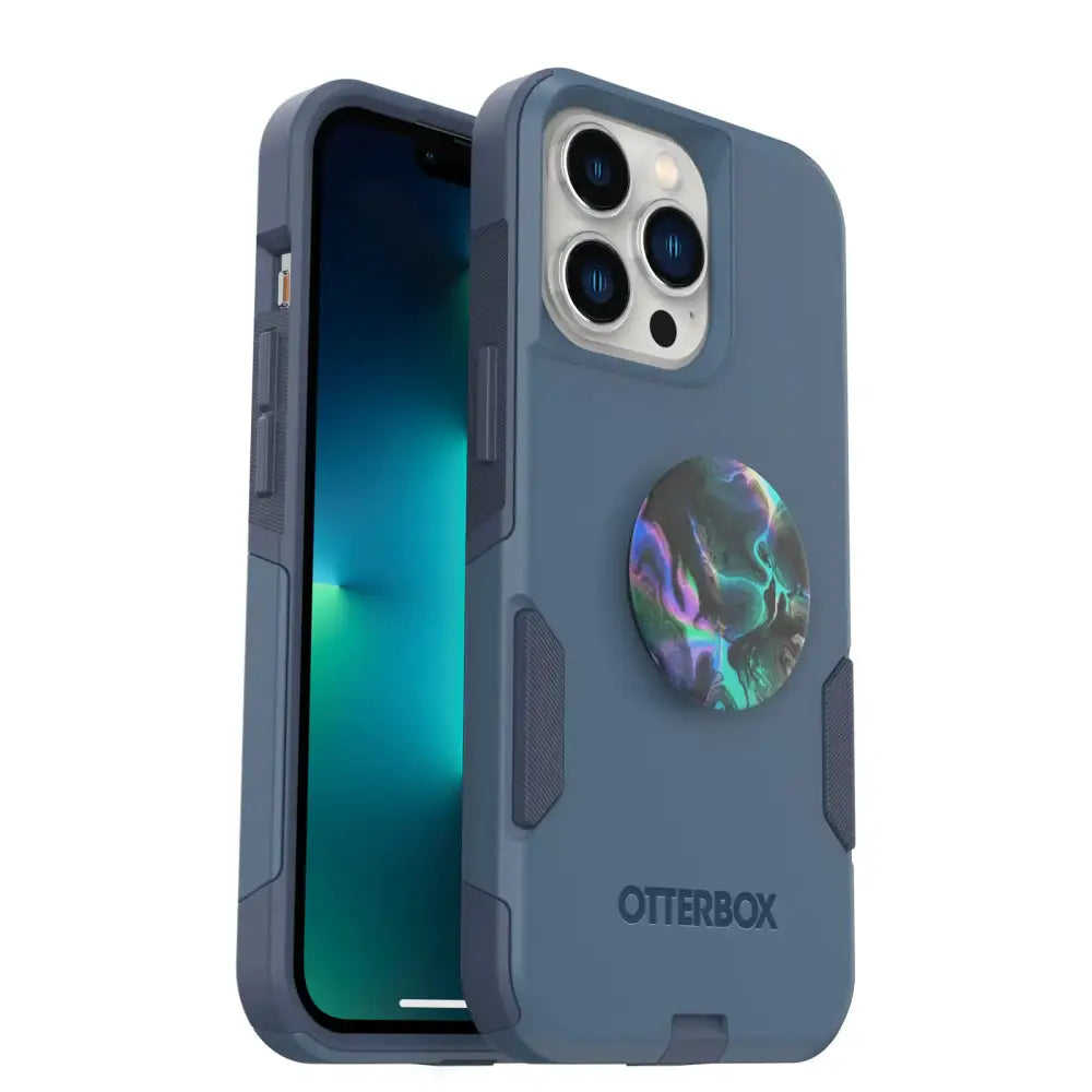 OtterBox Bundle Commuter Series for iPhone 13 PRO - (Rock Skip Way) + PopSockets PopGrip - (Blue Marble) - Blue/BLUE