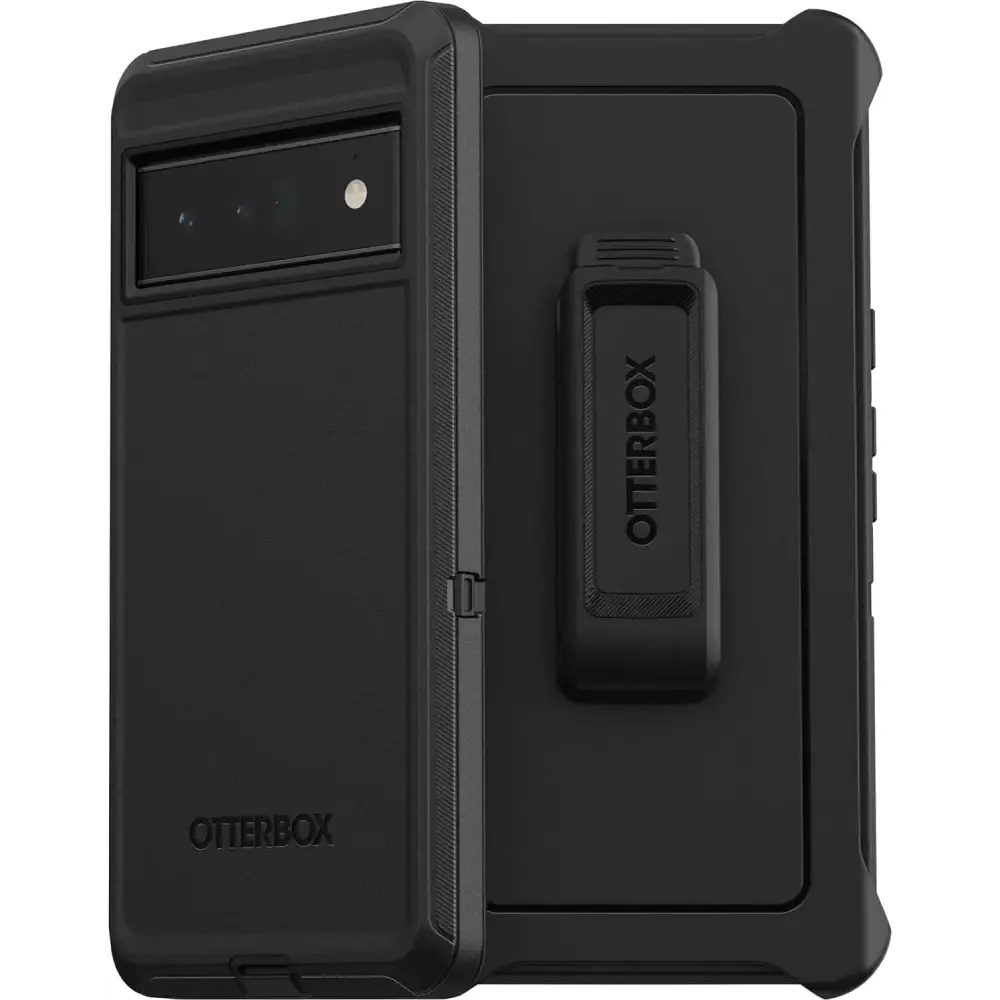 OtterBox Pixel 6 Pro Defender Series Case - BLACK rugged & durable with port protection includes holster clip kickstand