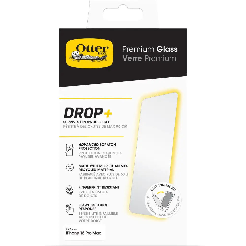 OtterBox Premium Glass Displayschutz für iPhone 16 Pro Max gehärtetes Glas hervorragender Kratzschutz übersteht Stürze