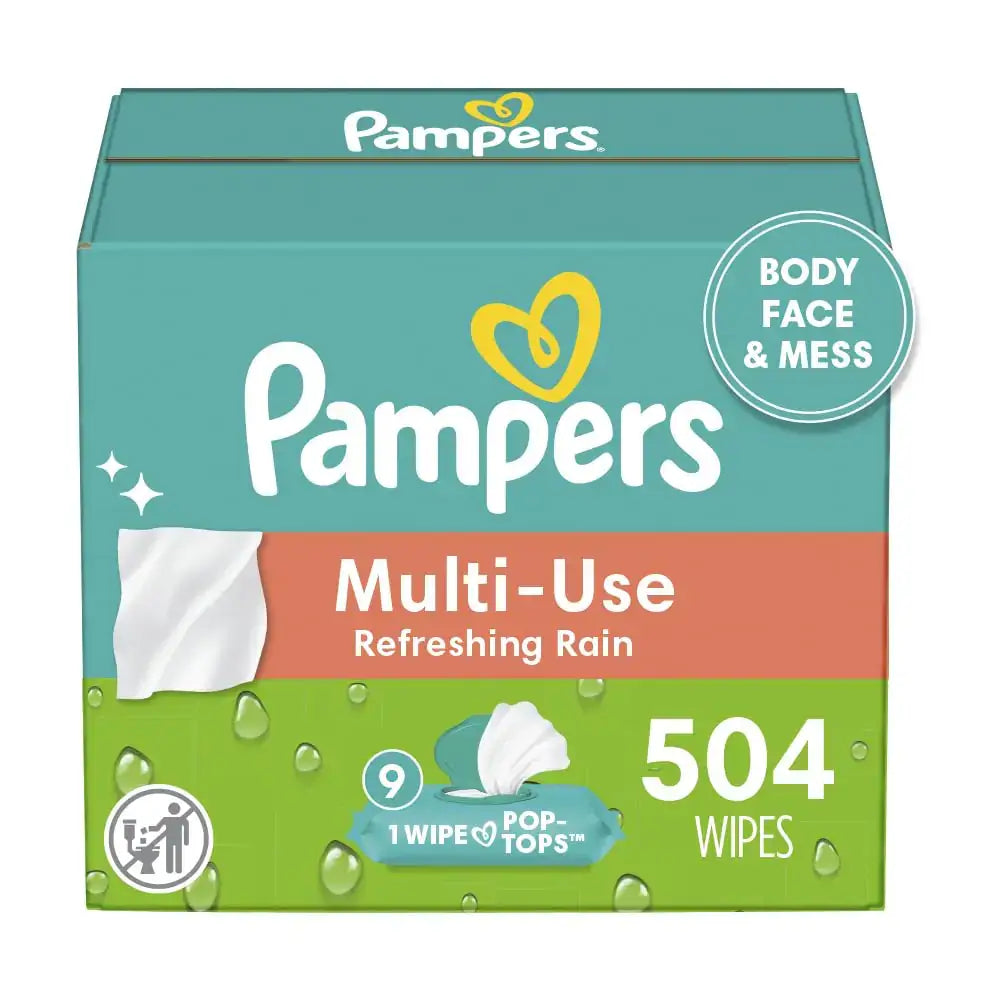 Pampers Baby Wipes Multi-Use Refreshing Rain 9X Pop-Top Packs 504 Count - 56 Count (Pack of 9)