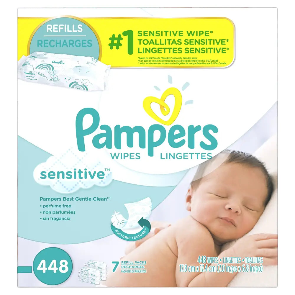 Pampers Baby Wipes Sensitive 7X Refill 64 Count (Pack of 7) - n/a