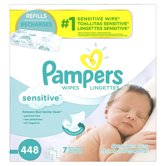 Pampers Baby Wipes Sensitive 7X Refill 64 Count (Pack of 7) - n/a