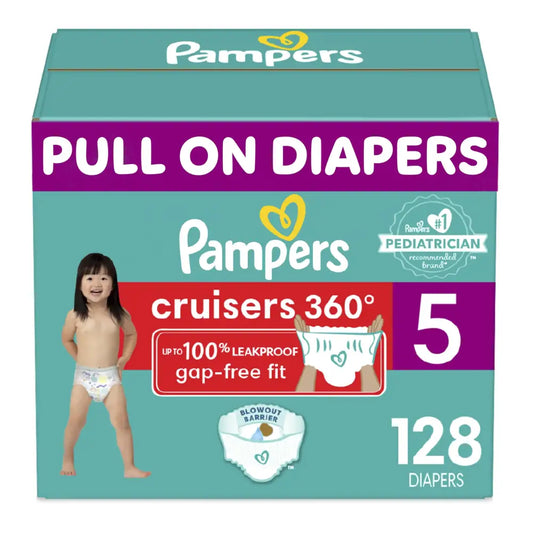 Pampers Cruisers 360 Diapers - Size 5 One Month Supply (128 Count) Pull-On Disposable Baby Diapers Gap-Free Fit - 128