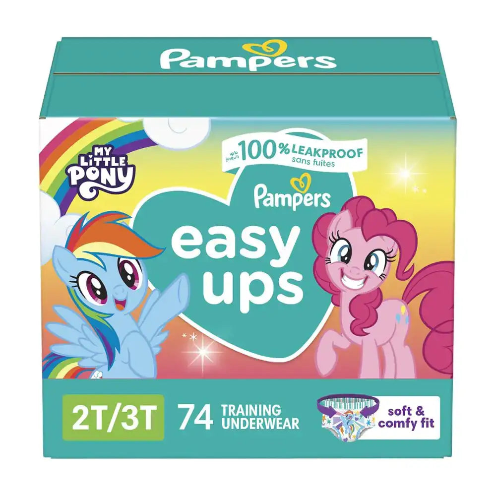 Pampers Easy Ups Girls & Boys Potty Training Pants - Size 2T-3T 74 Count My Little Pony Training Underwear (Packaging