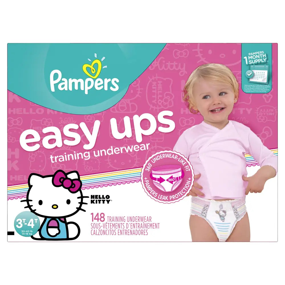 Pampers Easy Ups Training Pants Pull On Disposable Diapers for Girls Size 5 (3T-4T) 148 Count ONE Month Supply - 148