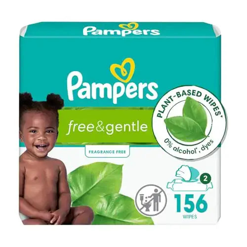 Pampers Free & Gentle Baby Wipes 99% Water Hypoallergenic Unscented 100% Plant Based Plastic-Free Baby Wipes 156 Baby