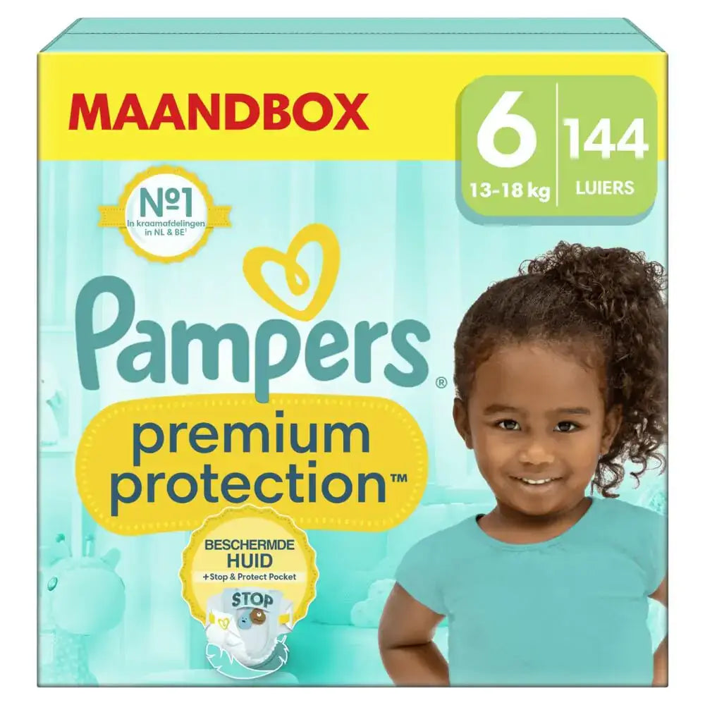 Pampers Premium Protection Size 6 x144 Nappies 13kg+ Our N°1 for Comfort & Protection for Sensitive Skin - n/a