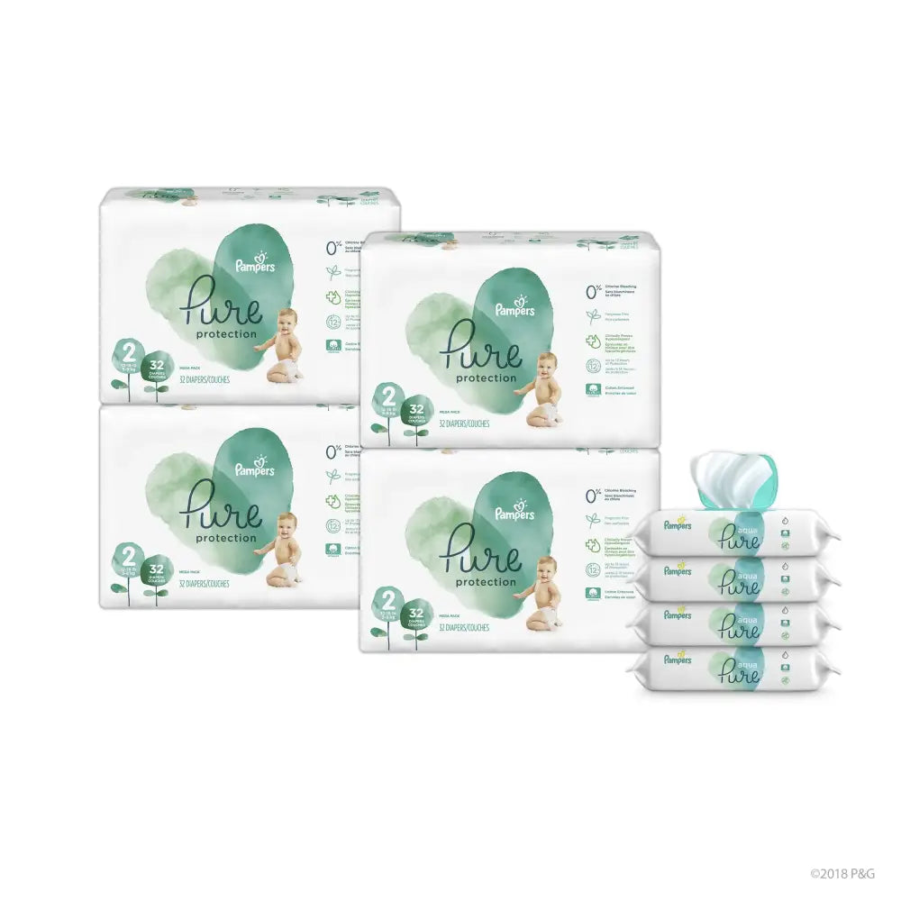 Pampers Pure Disposable Baby Diapers Hypoallergenic and Fragrance Free Protection Size 2 128 Ct. with Aqua Pure 4X