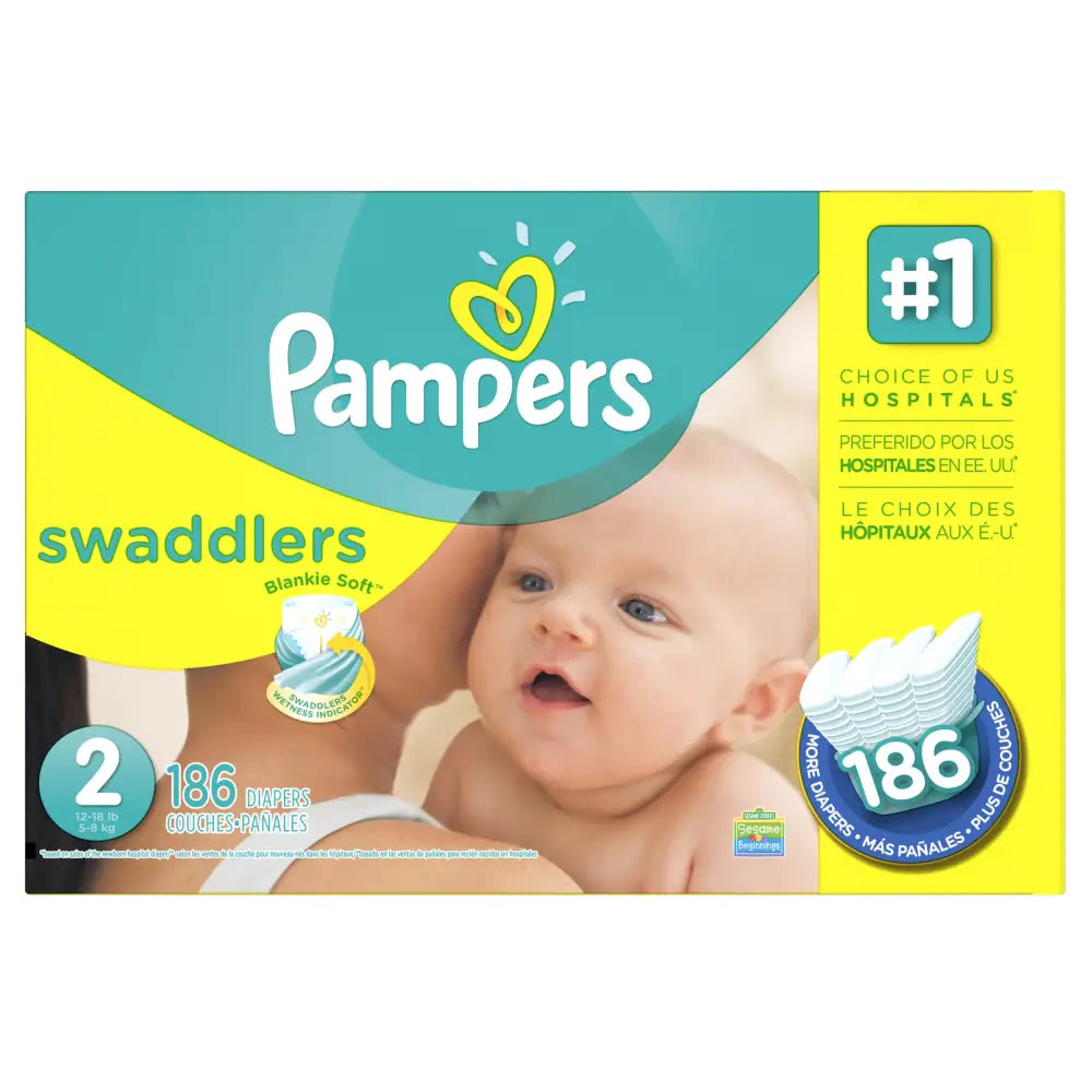Pampers Swaddlers Diapers Size 2 186 Count (old version) - OLD Economy Pack Plus / 2
