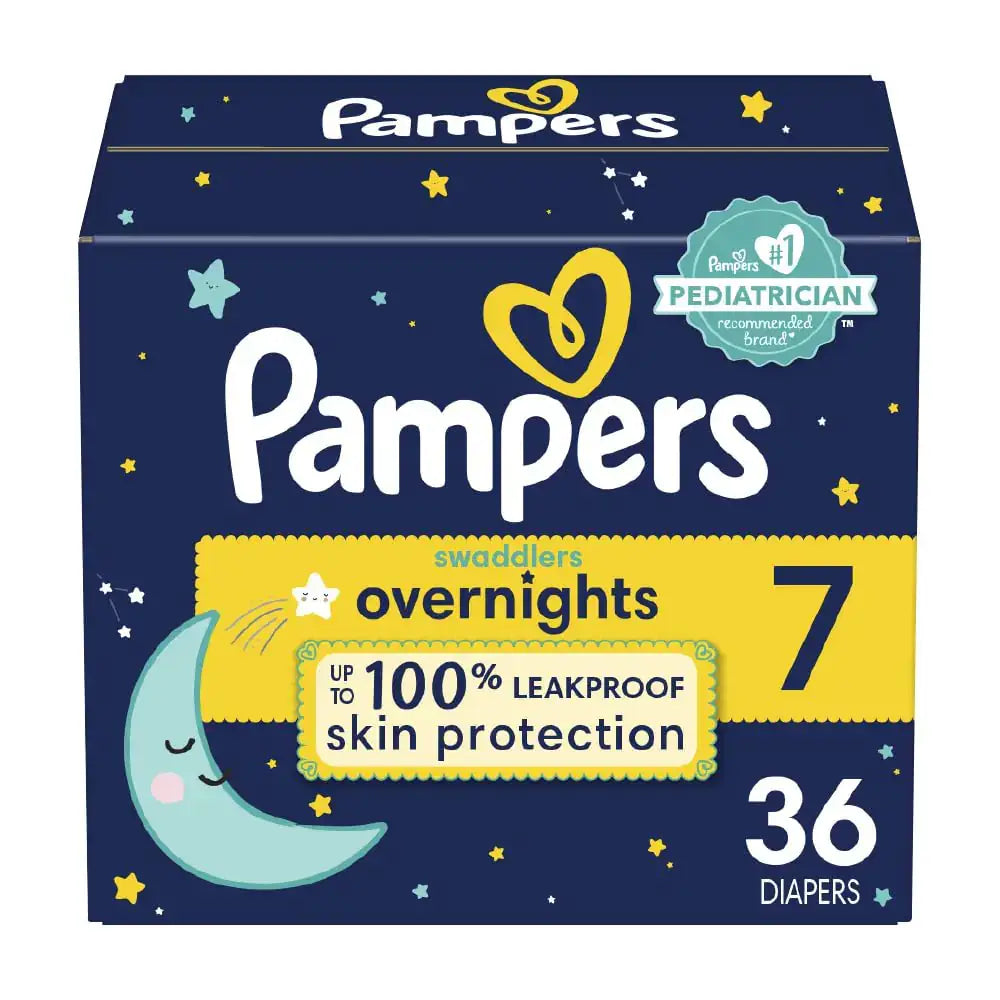 Pampers Swaddlers Overnights Diapers - Size 7 36 Count Disposable Baby Diapers Night Time Skin Protection - White / 7