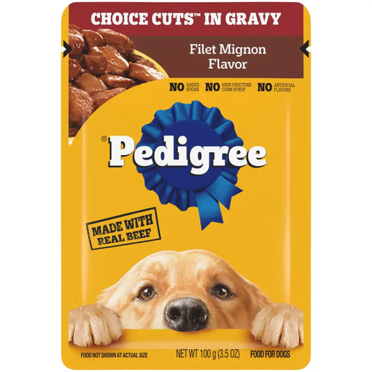 Pedigree Choice Cuts In Gravy Adult Soft Wet Dog Food Filet Mignon Flavor 3.5 oz Pouches (16 Count) - Filet Mignon