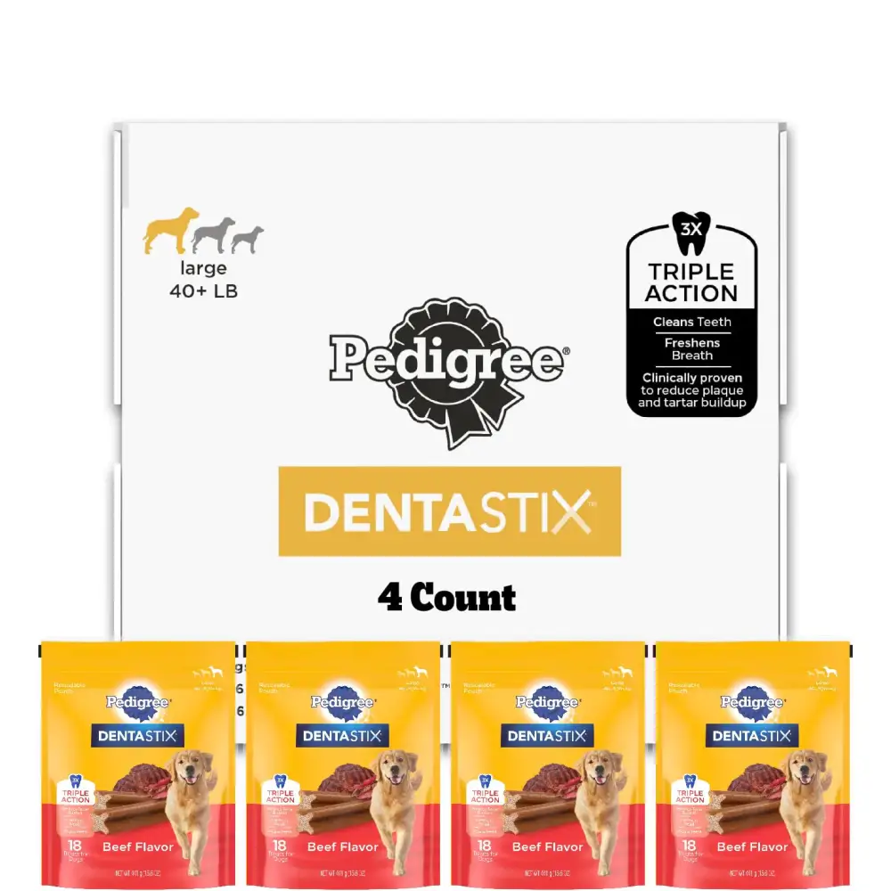 PEDIGREE DENTASTIX Large Dog Dental Treats Beef Flavor Dental Bones 62.4 oz. Multipack (72 Treats) - Beef / 15.6 Ounce