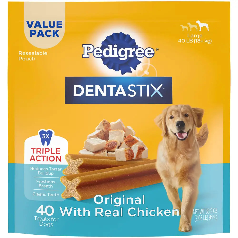 PEDIGREE DENTASTIX Large Dog Dental Treats Original Flavor Dental Bones 2.08 lb. Value Pack (40 Treats) - Chicken / 40