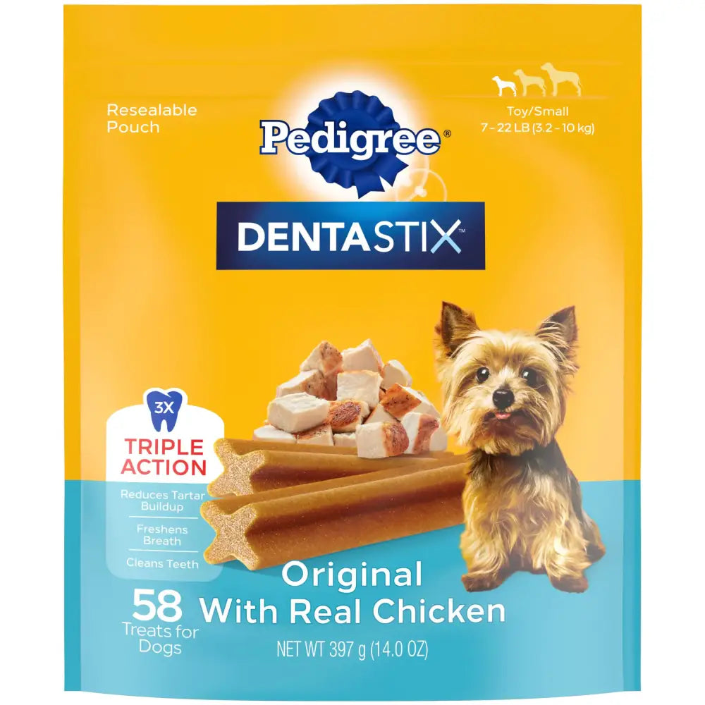 PEDIGREE DENTASTIX Toy/Small Dog Dental Treats Original Flavor Dental Bones 14 oz. Pack (58 Treats) - Chicken / 58