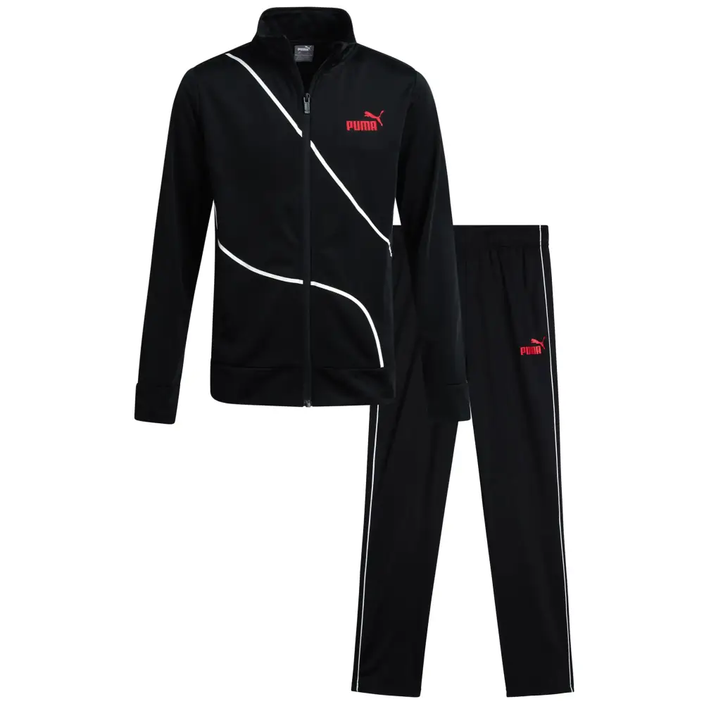PUMA Boys Pants Set - 2 Piece Tricot Athletic Zip Up Jacket Sweatshirt and Active Jogger Pants - Boys Activewear Set