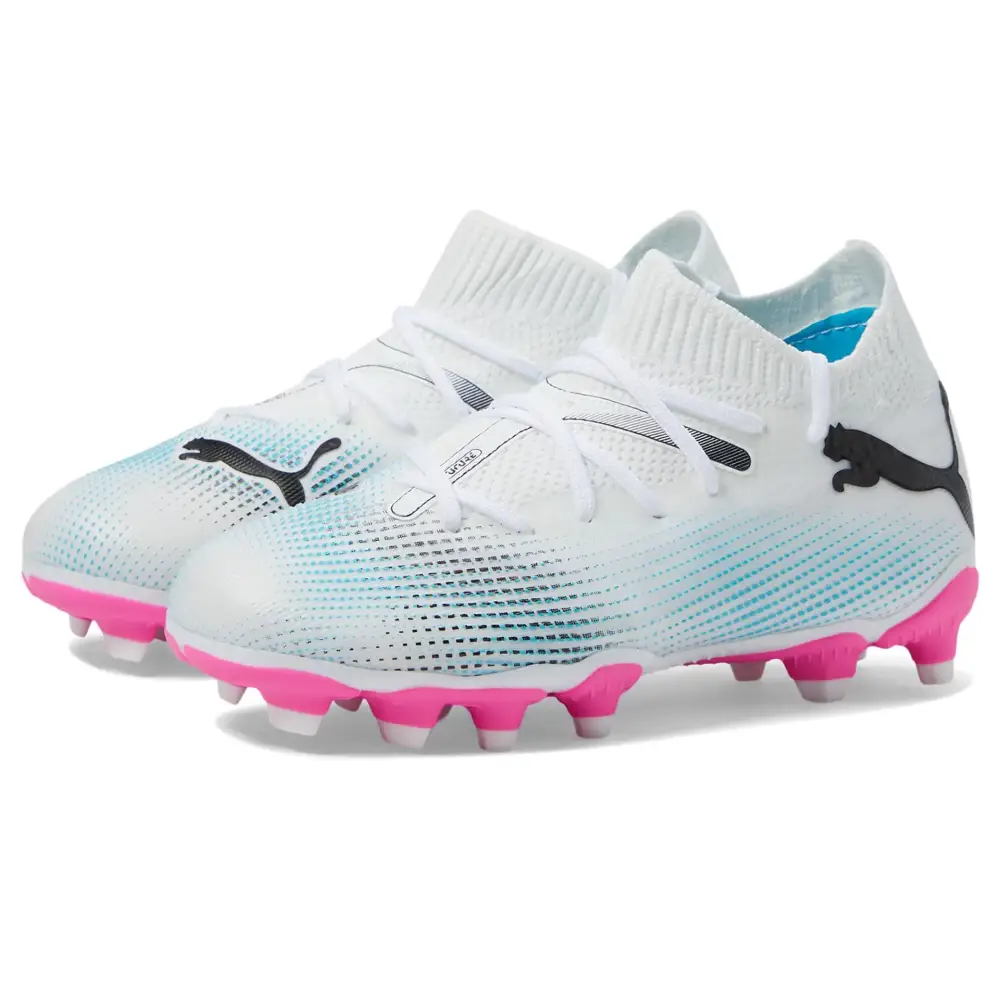 PUMA Future 7 Match Firm Ground/Artificial Ground (Little Kid/Big Kid) Puma White/Puma Black/Poison Pink 6 Big Kid M