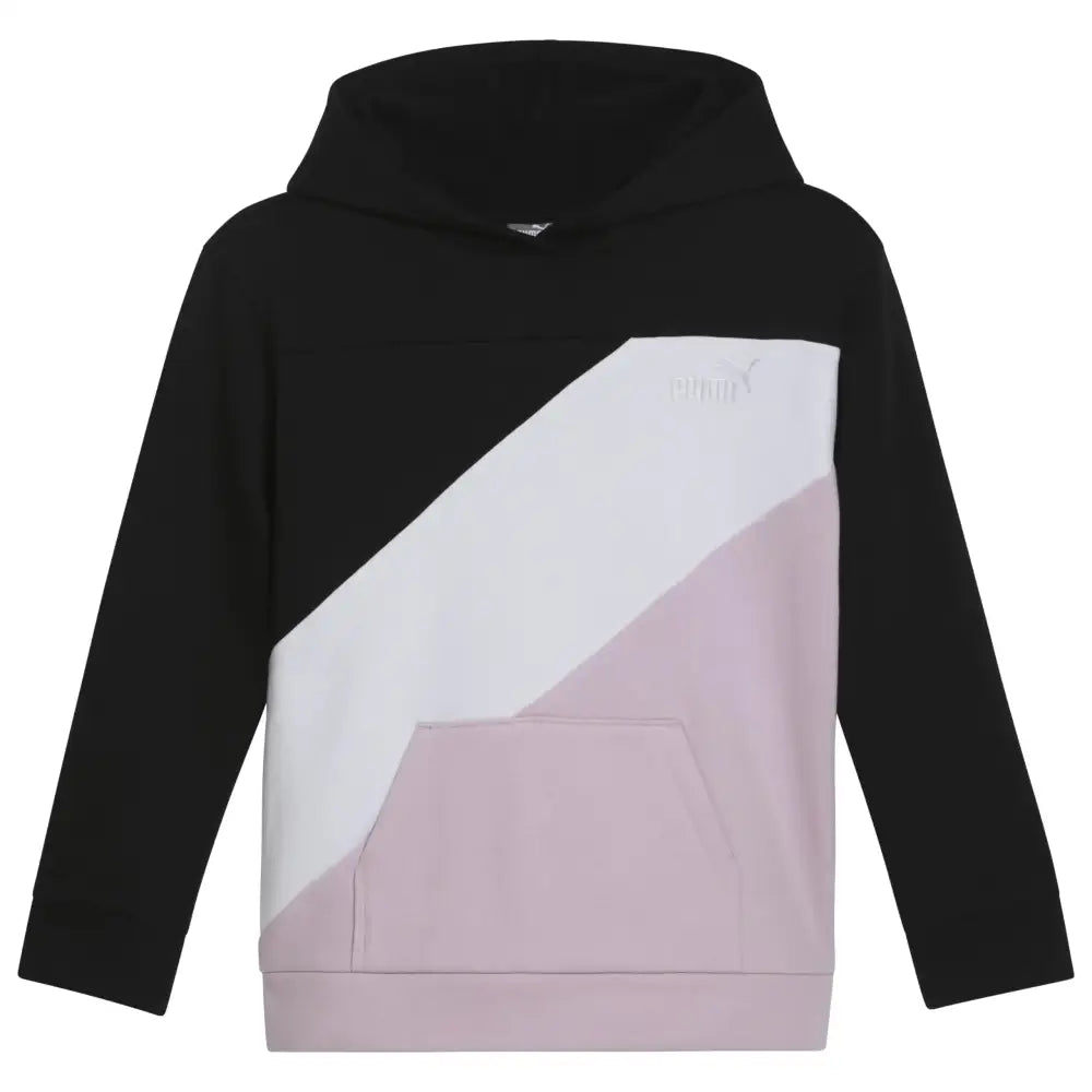 PUMA Girls Core Logo Fleece Pullover Hoodie Black/Purple - Black/Purple / Large
