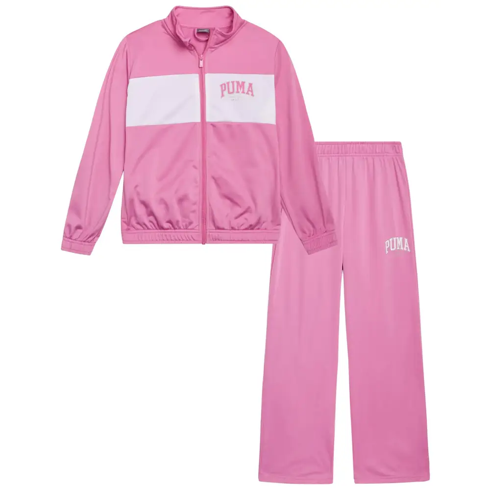 PUMA Girls Jogger Set - 2 Piece Athletic Tricot Flare Pants and Zip Up Jacket for Girls (4-14) Size 8-10 Light Pink