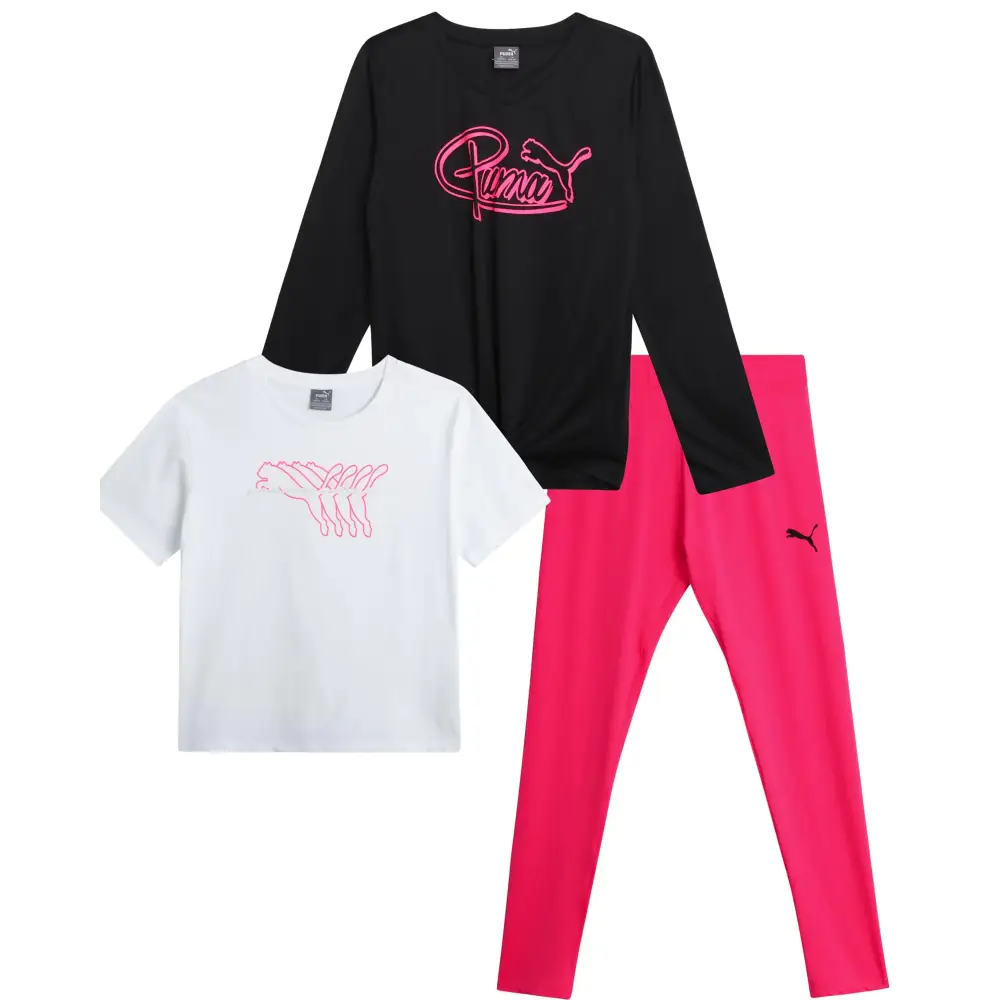 PUMA Girls Leggings Set - 3 Piece Active Pullover Long Sleeve Shirt Top and Legging Sets - Cute Girls Athletic Sets
