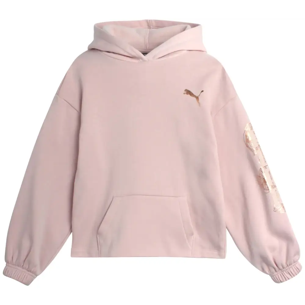 PUMA Girls Sweatshirt - Performance Fleece Pullover Graphic Hoodie for Girls (7-16) Size 7 Pink/Heather/White