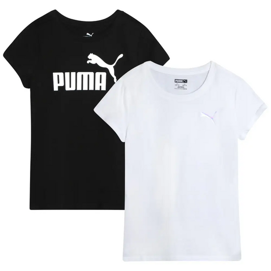 PUMA Girls T-Shirt - 2 Pack Core Logo T-Shirt for Girls - Basic Athletic Crewneck Short Sleeve Tee (S-XL) Size Small
