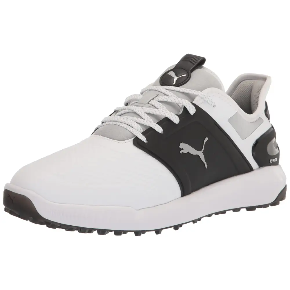 PUMA Golf Mens Ignite Elevate Golf Shoe Puma White-Puma Black-Metallic Silver 9.5 - Puma White-puma Black-metallic