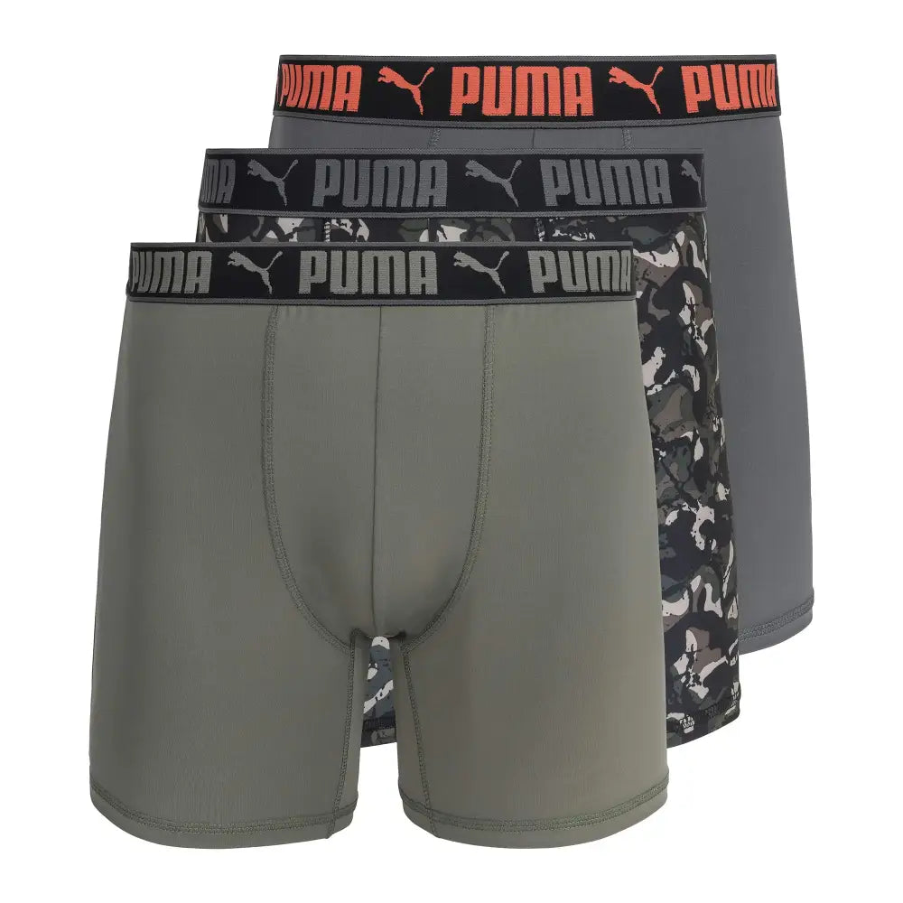 PUMA mens 3 Pack Performance Boxer Briefs Olive Camo Large US - Olive Camo / Large