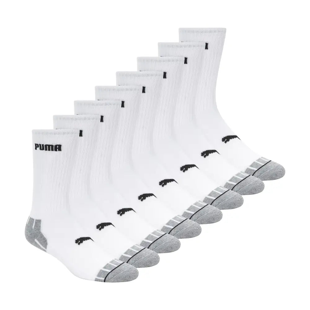 PUMA Mens 8 Pack Crew Socks White/Black 10-13 - White/Black / 10-13