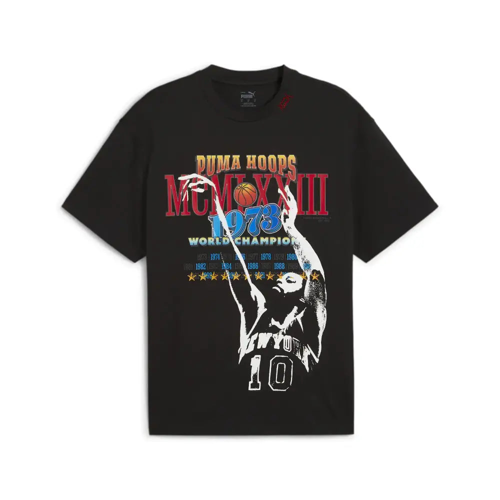 PUMA Mens Basketball Graphic T-Shirt White/Banned from TV - Puma Black/Crowd Craze / Medium