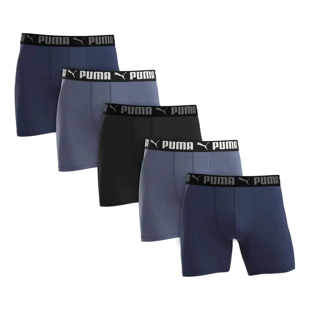 PUMA Mens Microfiber Boxer Brief 5-pack (Large Blue Gray and Black) - Blue, Gray and Black / Large