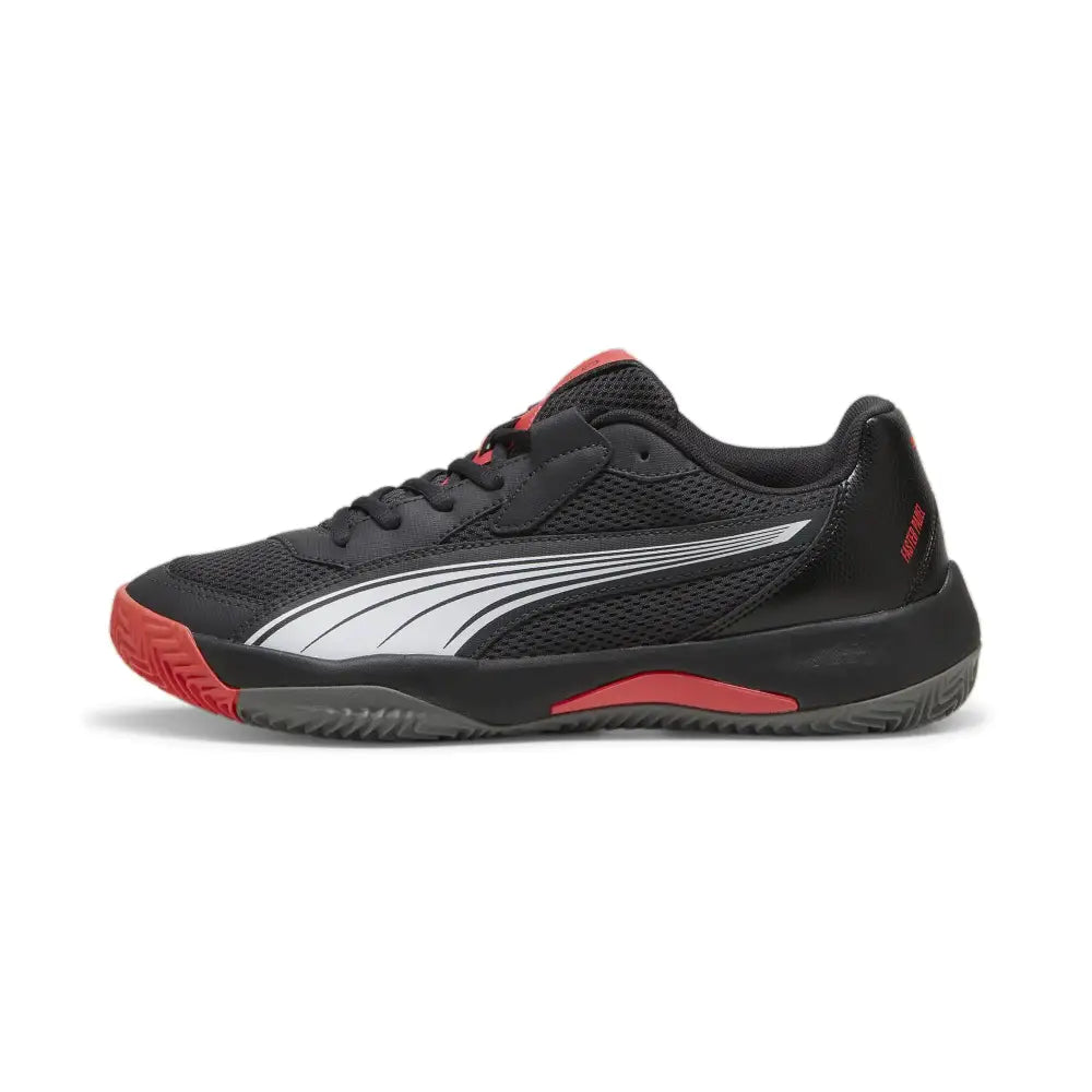 PUMA Mens Nova Court Pickleball Shoe Sneaker Flat Dark Gray Black-Flat Medium Gray-Active Red 10 - Flat Dark Gray-puma