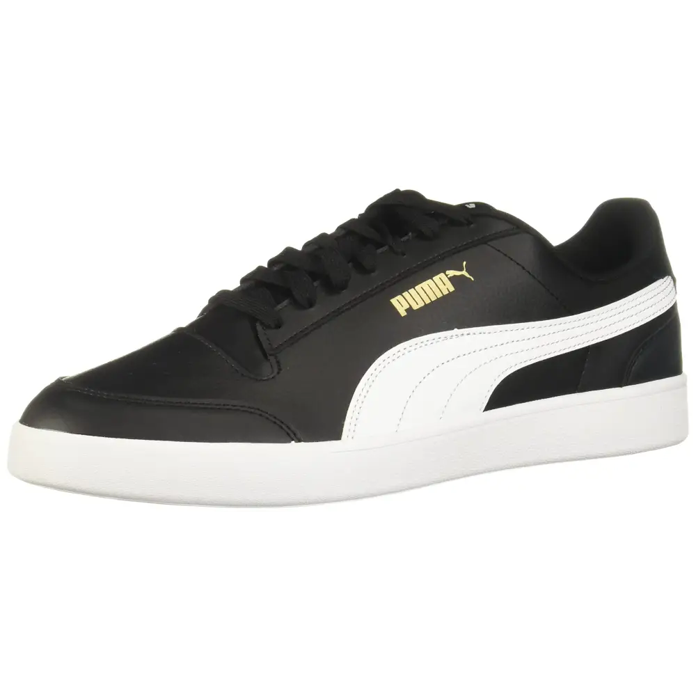 PUMA Mens Shuffle Sneaker PUMA Mens Black-PUMA Mens White-PUMA Mens Team Gold 8 - Black/White/Team Gold / 8